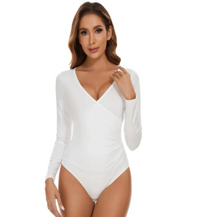 Audrey's Sexy Bodysuit Shapewear – V-Neck Elegant, Long Sleeve Allure, Tummy Control Mastery for Irresistible Slimming Sensation!