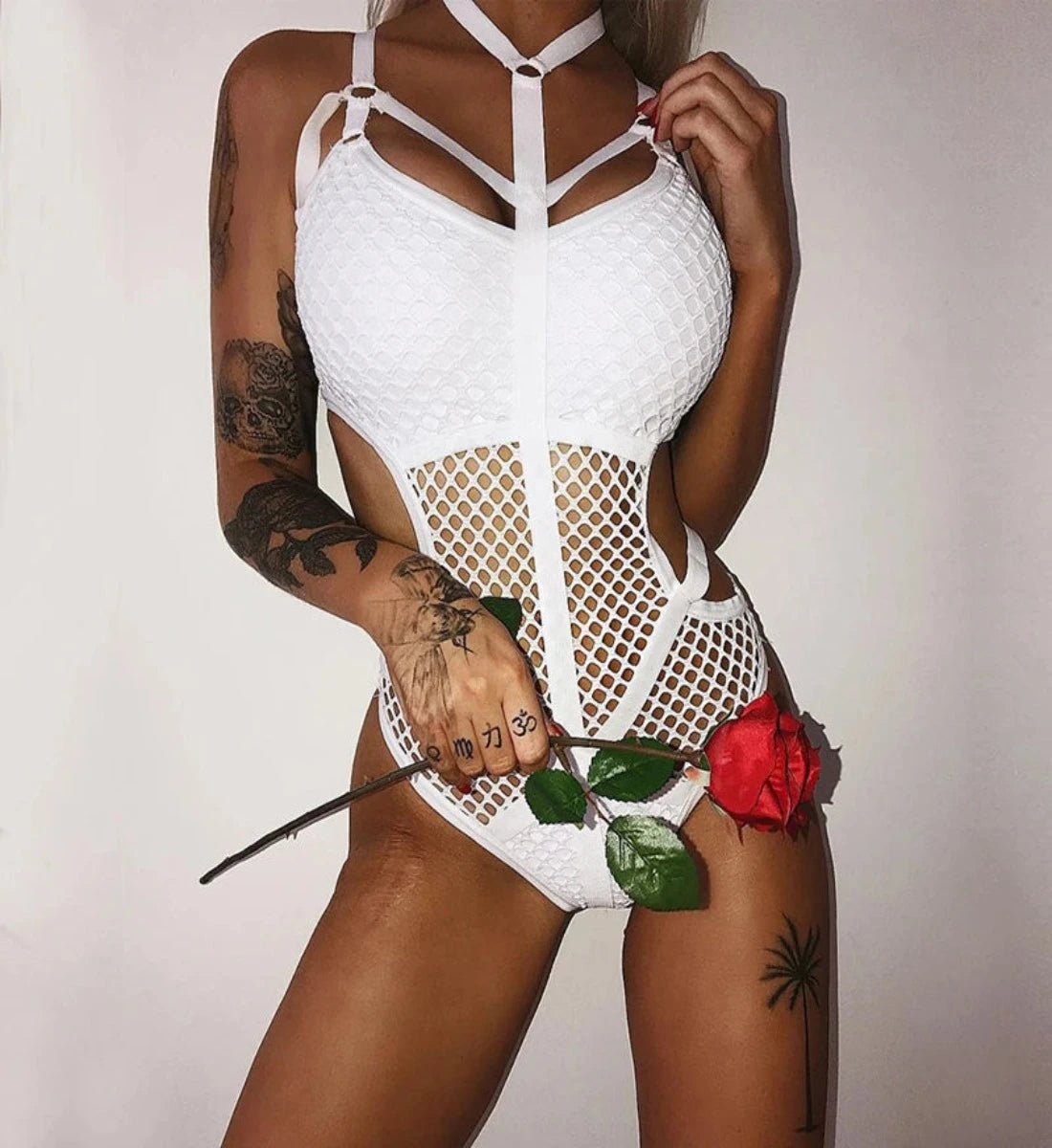 Tess - Sheer Knit Fish Net Mesh Bodysuit