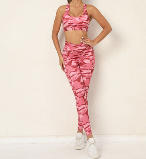 Isabelle - Ensemble soutien-gorge de sport camouflage et leggings froissés pour gym et yoga