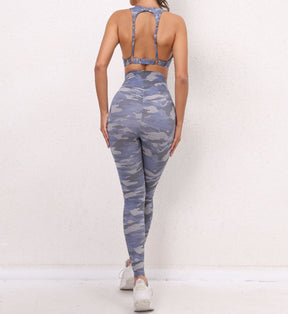 Isabelle - Ensemble soutien-gorge de sport camouflage et leggings froissés pour gym et yoga