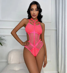 Tess - Transparenter Strick-Bodysuit aus Fischnetzgewebe