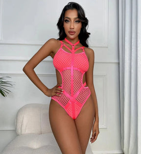 Tess - Transparenter Strick-Bodysuit aus Fischnetzgewebe