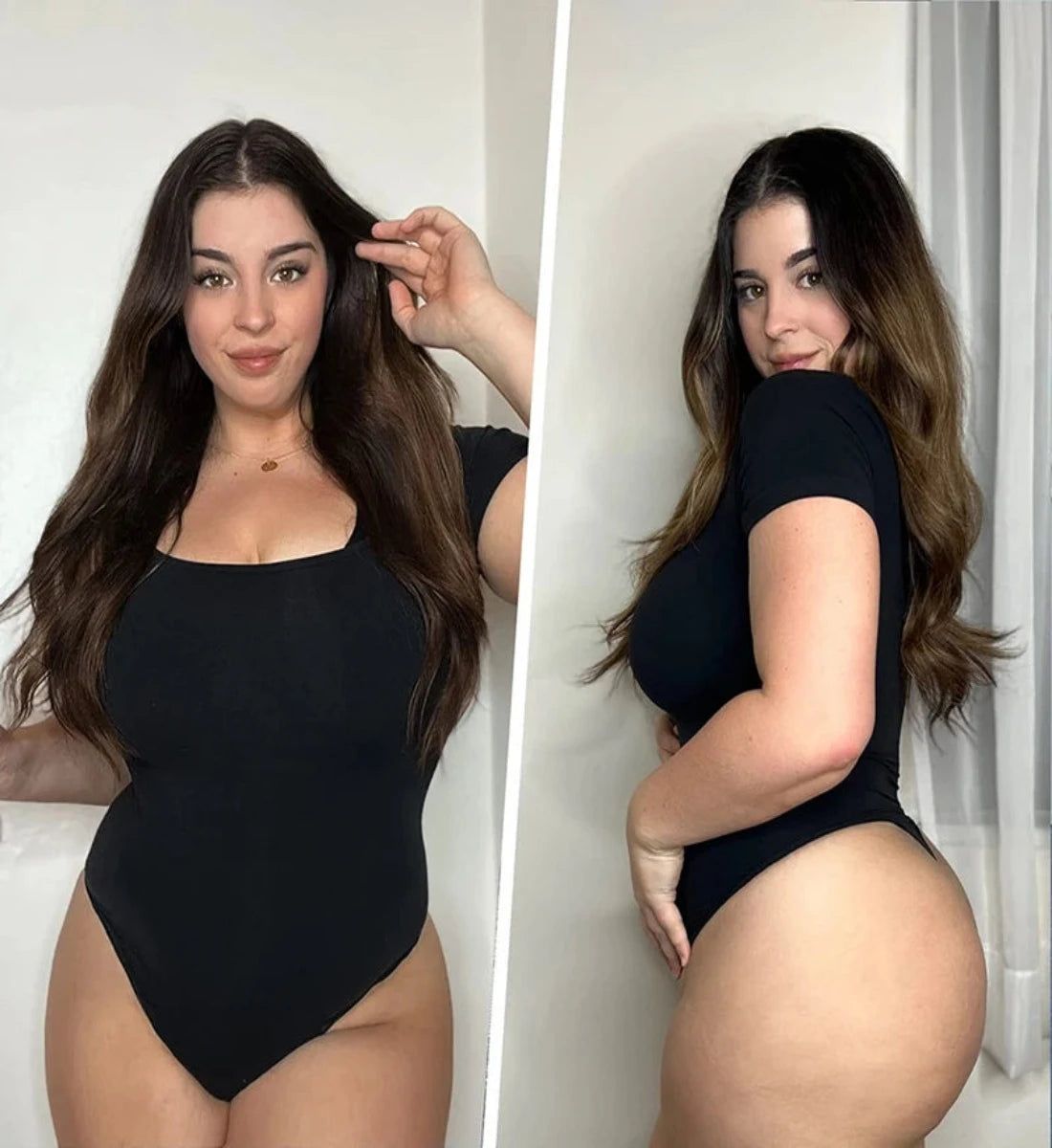 Brigitte Elegance : Libérez votre allure avec un body à manches courtes et à col carré – Confort extensible, compression à l'entrejambe et contrôle magique du ventre !