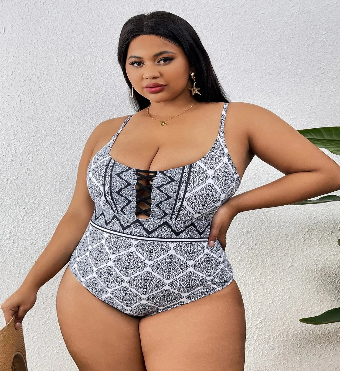 Vivica - Plus Size Sexy Hollow One Piece Swimsuit