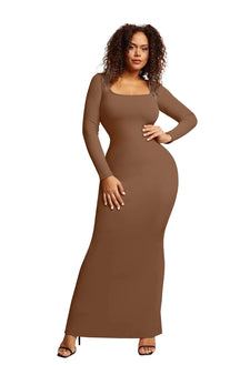 Natalie's Redefined Elegance: Long Sleeve Lounge Maxi Dress with Built-In Shapewear