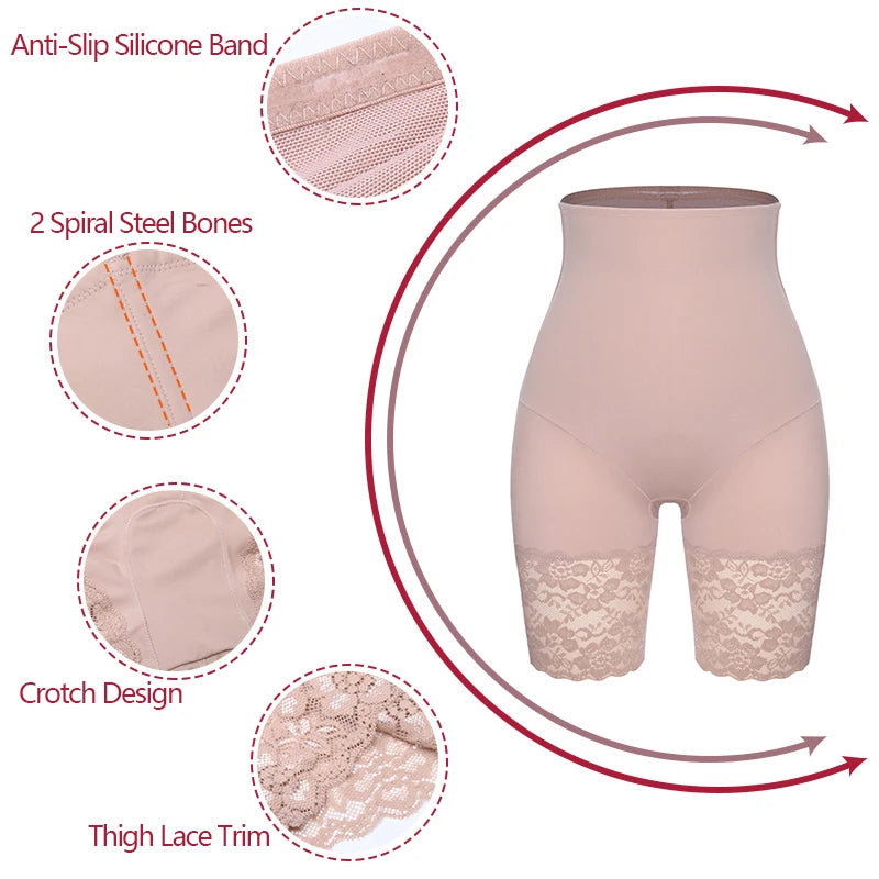 Sculpted Elegance: Angelina's High-Waisted Body Shaper Shorts – Embrace Confidence with Lace Detailing, Tummy Control, Waist Training, and Butt-Lifting Slimming Technology!