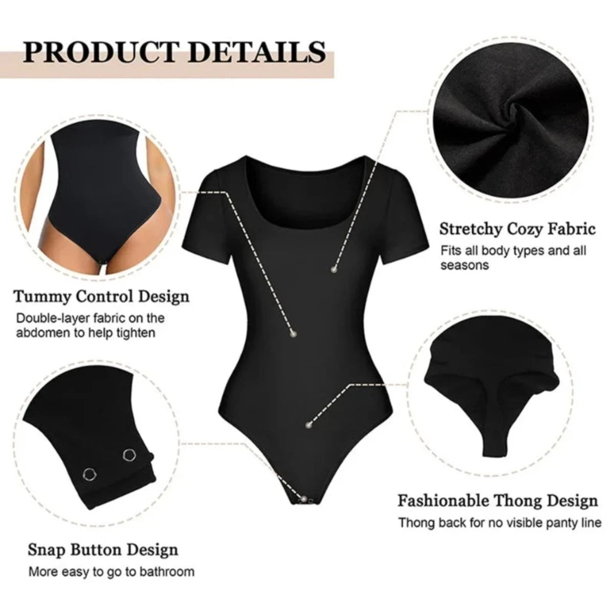 Brigitte Elegance: Unleash Your Allure with short Sleeve, Square Neck Bodysuit – Stretchy Comfort, Thong Crotch Compression, and Tummy Control Magic!