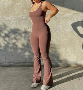 Eunice - Deep V Back Rompers & Flare Leggings Jumpsuit