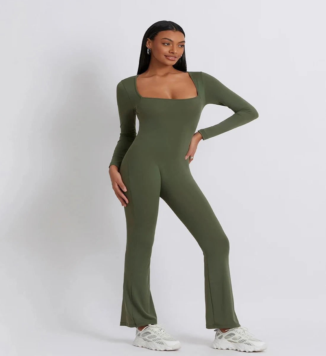 Abigail - Long Sleeve Square Neck Jumpsuit