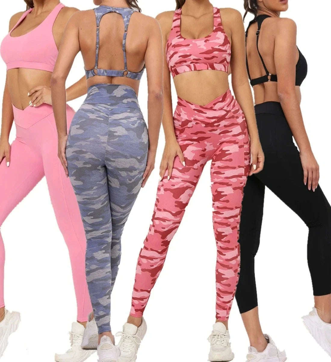 Isabelle - Set mit Camo-Sport-BH und Scrunch-Leggings für Fitnessstudio und Yoga