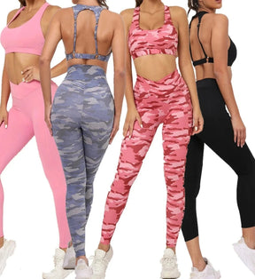 Isabelle - Ensemble soutien-gorge de sport camouflage et leggings froissés pour gym et yoga