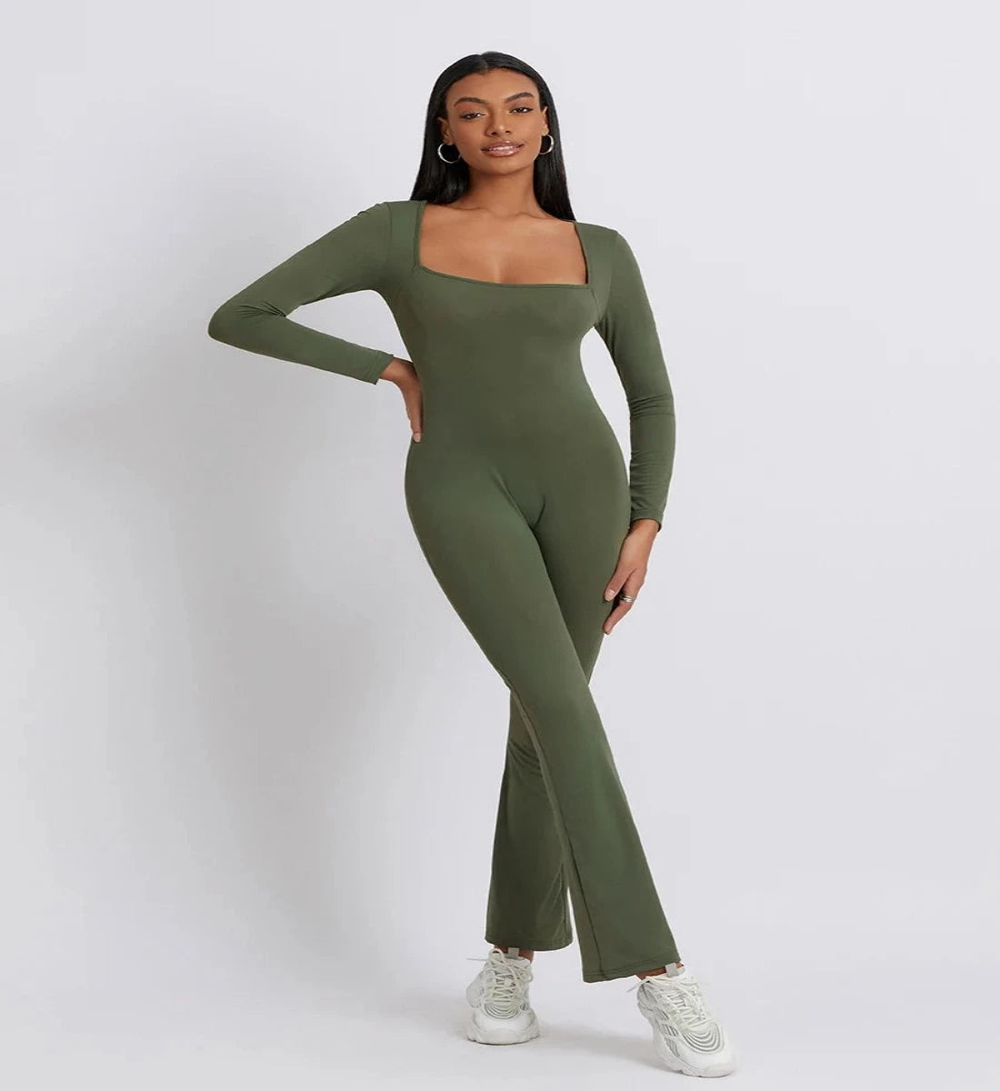 Abigail - Long Sleeve Square Neck Jumpsuit