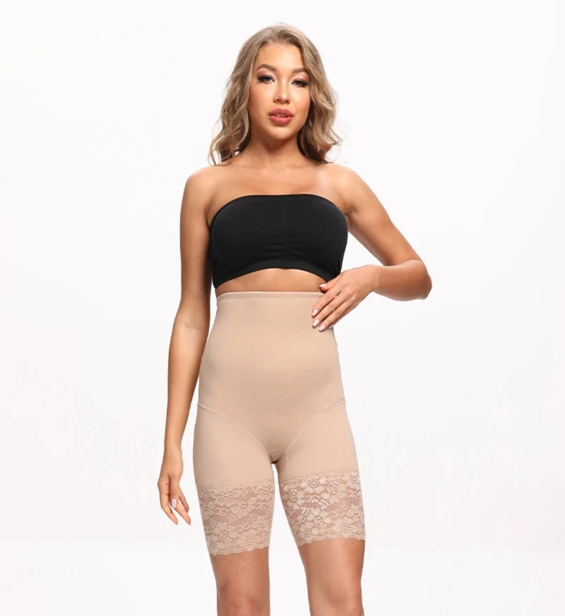 Sculpted Elegance: Angelina's High-Waisted Body Shaper Shorts – Embrace Confidence with Lace Detailing, Tummy Control, Waist Training, and Butt-Lifting Slimming Technology!