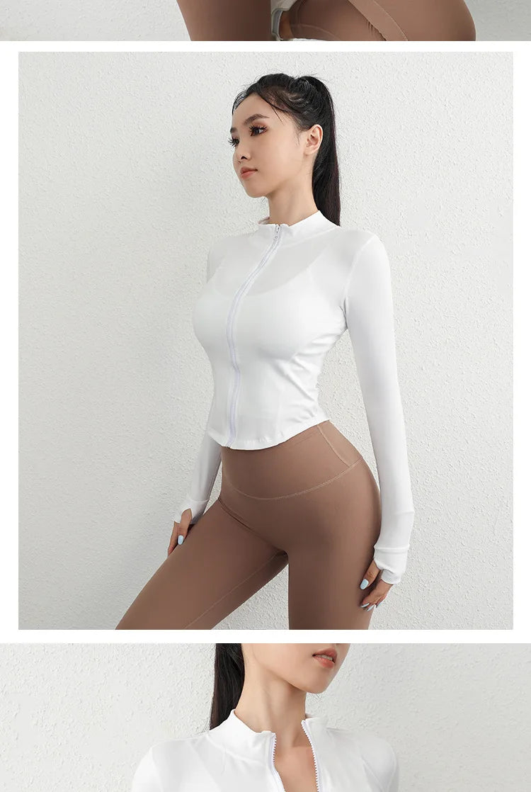 Teresa - Versatile Zipper Long Sleeve Sports Crop Top