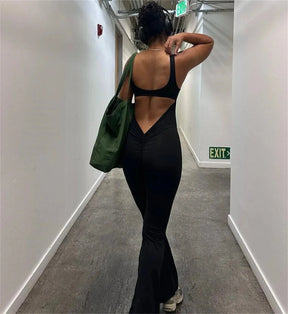 Eunice - Deep V Back Rompers & Flare Leggings Jumpsuit