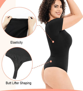 Formen und umwerfen mit Faye: Nahtloser Kurzarm-Bodysuit – Bauchkontrolle, Shapewear-Tanga, Ihr ultimativer Body Shaper für unwiderstehliches Selbstbewusstsein!