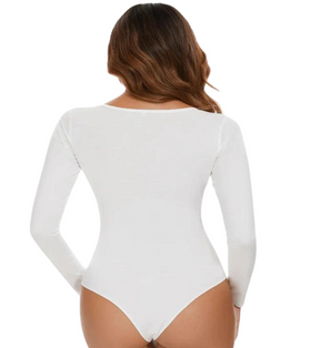 Audrey's Sexy Bodysuit Shapewear – V-Neck Elegant, Long Sleeve Allure, Tummy Control Mastery for Irresistible Slimming Sensation!